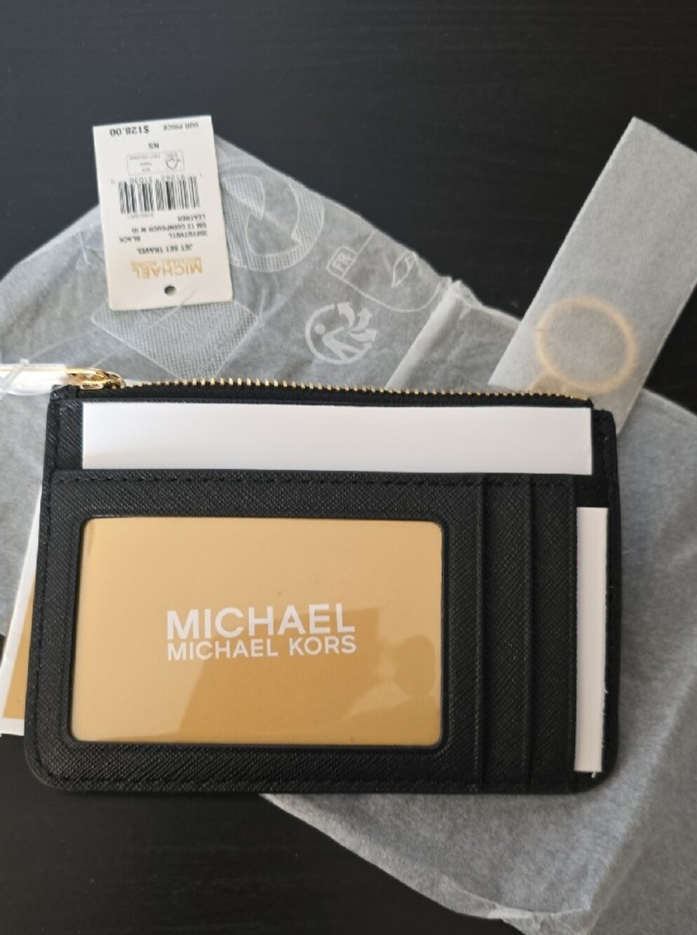 Michael Kors Black Card Case with Gold-Tone ID Window & Keychain